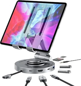 USB C Hub for Ipad Pro Docking Station 8 in 1 Rotatable Folding C Tablet Stand - Picture 1 of 7