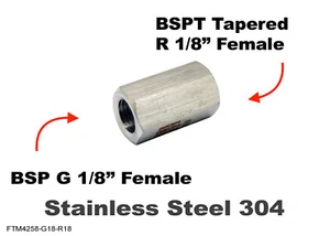 BSP G 1/8" Female to BSPT Tapered R 1/8" Female Stainless Sensor Adaptor Fitting - Picture 1 of 5