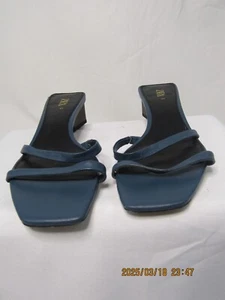zara blue strappy leathers mules with block heel sandals 40 - Picture 1 of 7