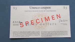FRANCE UNESCO COUPON PAPER MONEY THREE DOLLAR SPECIMEN 1950s - Picture 1 of 2