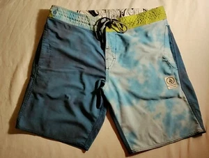 Volcom Slingers Sky Blue Yellow Multicolor Polyester Spandex Board Short 34 MINT - Picture 1 of 11