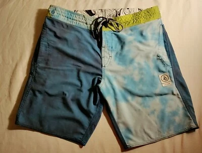 Volcom Slingers Sky Blue Yellow Multicolor Polyester Spandex Board Short 34 MINT - Image 1 of 4
