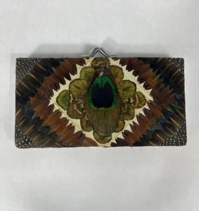 Vintage 70’s Peacock Feather Clutch Purse Excellent Condition! 6” X 3.5” - Picture 1 of 5