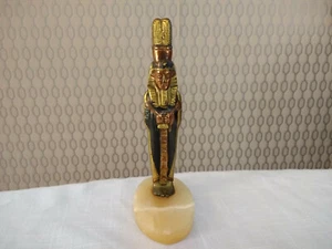 Vintage Egyptian Figurine Metal Copper Brass Pharaoh Stone Marble Base Figurine - Picture 1 of 8