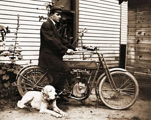 Early 1900's 1st Harley-Davidson Motorcycle Bike Dog & Man Signed Fine Art Print - Picture 1 of 9
