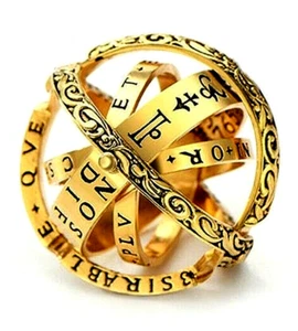 Anillo Plegable Bola Esfera Dorada Interesante Pieza Conversacional Inusual Desconocido - Imagen 1 de 12