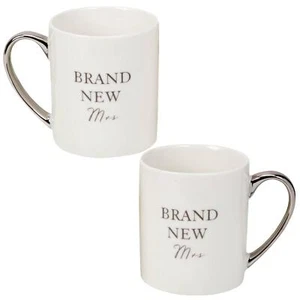 Boda Taza Conjunto De 2 Blanco Con Plata Texto - Nuevo Mrs Y Mrs - Imagen 1 de 3