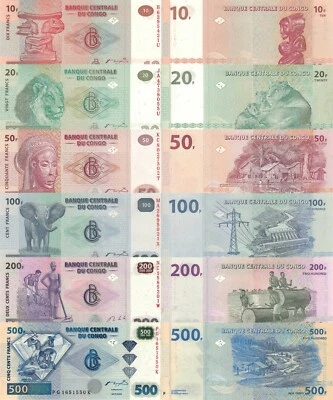 Congo DR 6 PCS Set: 10 to 500 Francs (2003/2007) - p-93,p-94A,p-97,p-99,p-96 UNC - Image 1 of 4