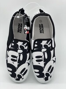 Disney 1928 Black & White Mickey Mouse Canvas Slip-On Men's Shoes Size 7.5 NEW - Picture 1 of 7