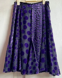 ✩Lovely *EAST* Purple Spotted Silk Devoré Velvet Flared Lined Skirt 10✩ - Picture 1 of 9