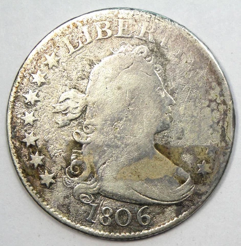 1806 Draped Bust Quarter 25C Coin - VG / Fine Details - Rare Date! Cover
