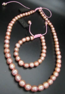 HONORA COLLECTION LARGE PINK PEARL ADJUSTABLE CORD NECKLACE & BRACELET SET NEW - Picture 1 of 7