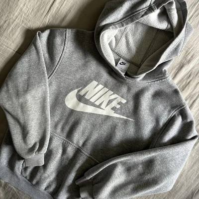 Nike Pullover Hoodie Youth Kid Large Gray White Spell Out Fleece Lined - Image 1 of 4