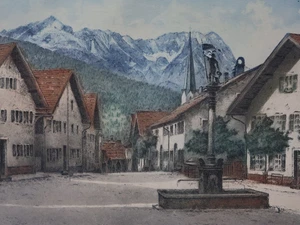 Paul Schwerdtner Farbradierung Stadtansicht Garmisch-Partenkirchen (640) - Bild 1 von 6