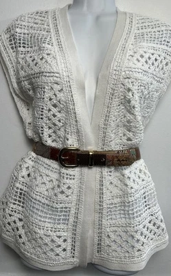 Chaleco Tejido y Anudado Anthropologie Blanco Frente Abierto S Crochet Boho Cottagecore Foto 1 de 4