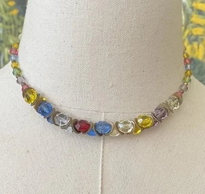 Colorful Czech Glass Brass Necklace 16” Antique - Picture 1 of 6