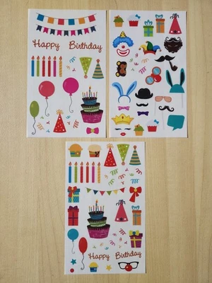 HAPPY BIRTHDAY Celebration Stickers Planner Crafts Scrapbook Shower~3 SHEETS - Image 1 of 4