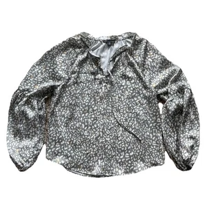 Saks Fifth Avenue Women's Flowy Blouse Top Green Grey White Abstract Small - Picture 1 of 6