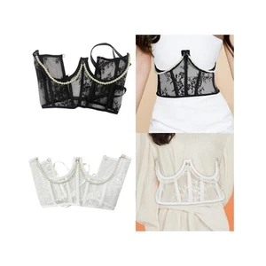 Lace Corset Belt with Beads Chain Boned Bustier Tie Back Corset Decorative for - Zdjęcie 1 z 7