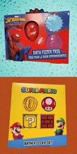 Marvel Spider-Man & Super Mario Kids Bath Fizzer Gift Sets – Trio & 4 Pack - Picture 1 of 27