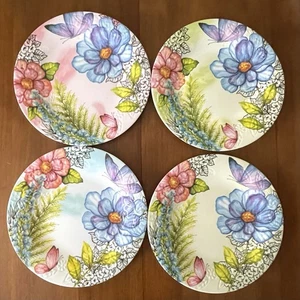 Studio California 4er Set Speiseteller Floral Schmetterling Melamin 11,5" Lesen - Bild 1 von 15