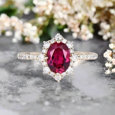 Juego de anillos de compromiso Art Deco granate natural plateado enchapado en oro rosa para ella Foto 1 de 4