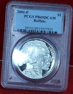 2001 Buffalo Silver Dollar PCGS Graded PR69 DCAM - Picture 1 of 2
