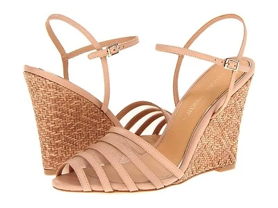 NIB Badgley Mischka Colina basket weave wedge sandals Natural vachetta shoes 10 - Image 1 of 4