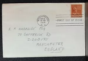 (USA-264) USA 1938 FDC SG811 John Tyler WASHINGTON DC addressed - Picture 1 of 2