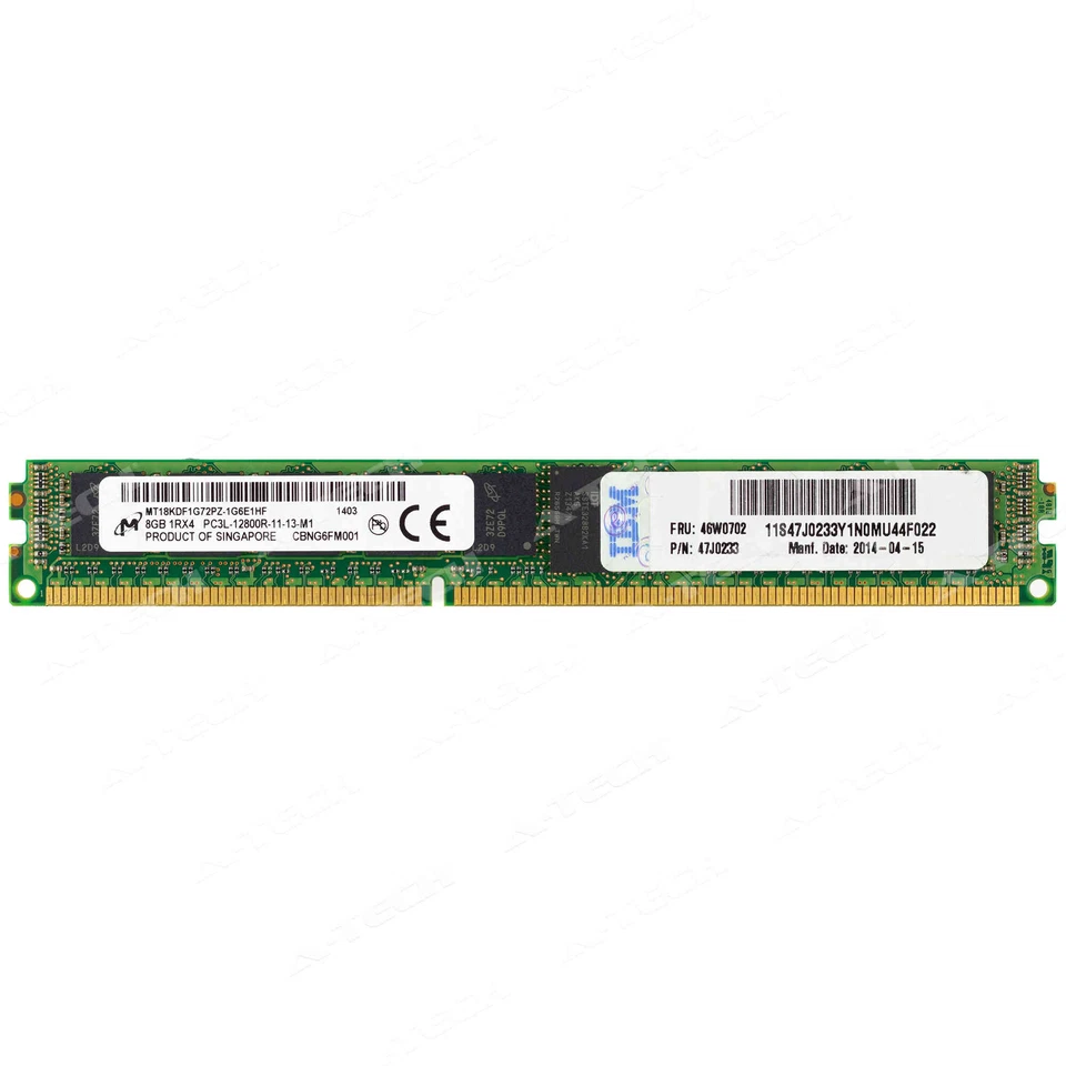 IBM-Lenovo 8GB PC3L-12800R RDIMM 47J0233 46W0700 46W0702 VLP Server Memory RAM - Image 1 of 2
