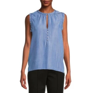 Time and Tru Women's size S 4-6 Ruffle Trim Tank Top Color: Medium Wash BLUE NEW - Picture 1 of 9