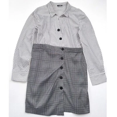 Venus Striped Plaid Mini Dress Button Front Long Sleeve Career Size 18 - Image 1 of 3