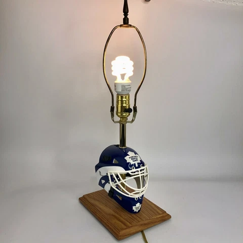NHL Toronto Maple Leafs Riddell Mini Hockey Goalie Helmet Table Lamp 20.5" Tall Cover