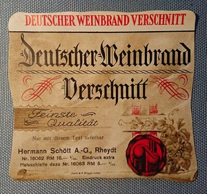altes Flaschenetikett Schnapsetikett Etikett Label Weinbrand Schött Rheydt - Imagen 1 de 2