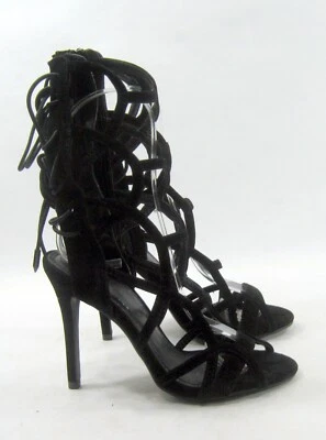 NUEVO Zapatos con cordones negros de 4,5" con tacón de aguja punta abierta para mujer talla 7,5 Foto 1 de 4