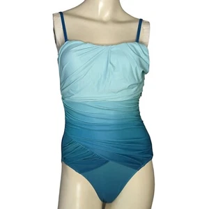 Blue Rio one piece teal aqua blue ombre ruched swimsuit size Small - Picture 1 of 10