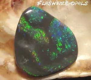 13,6ct Solid Black Opal Carving Green Blue Turquoise Gold Video Flashfire-Opals - Picture 1 of 8
