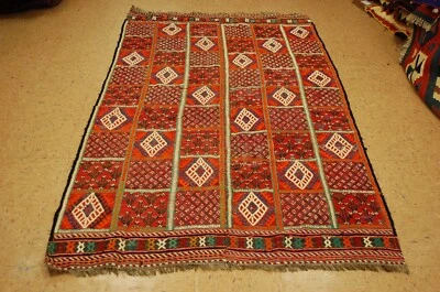 OLD,ANTIQUE RARE PANEL_TILE DESIGN CAUCASIAN SOUMAK KILIM RUG 4'10"x7'6"VEGY DYE - Image 1 of 4