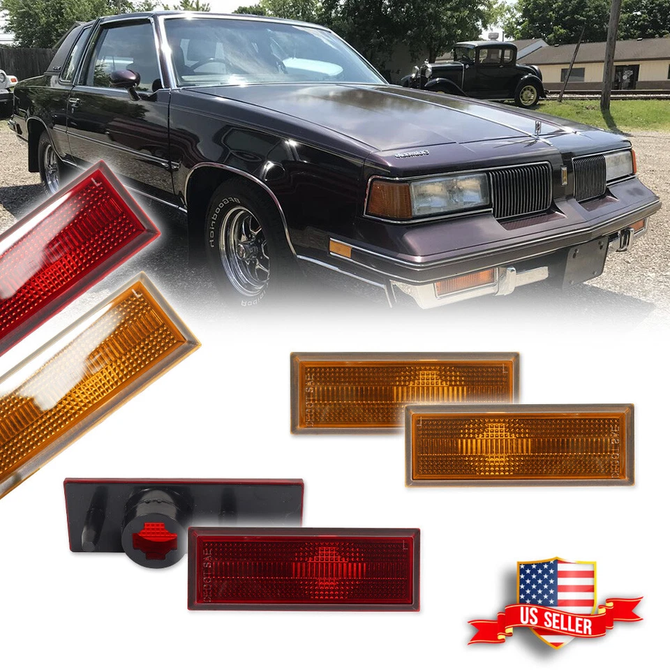 4X Amber Front & Red Rear Side Marker Light For 1981-1988 Oldsmobile Cutlass 442 - Image 1 of 4
