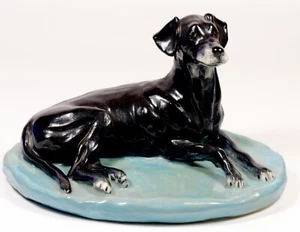Lovely Studio Pottery Black Resting Great Dane Dog Sculpture ~ Named Butch  - Picture 1 of 4