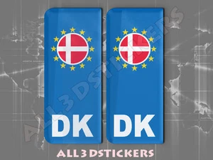 2x3D Sticker Resin Domed Euro DENMARK Number Plate with Flag Car Badge Adhesive - Picture 1 of 1