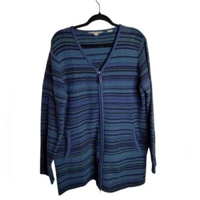 Acogedor cárdigan para mujer Royal Robbins mezcla de algodón a rayas doble cremallera talla L Foto 1 de 4