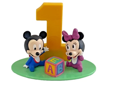 Bebé Disney ~ 1er Cumpleaños ~ Mickey y Minnie Mouse con Bloque ABC Decoración de Pasteles LEER Foto 1 de 4
