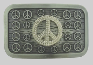 Signo de Paz Cinturón Hebilla Símbolo Paloma Paz-Amante-Guardián Metal Brusado Nuevo Hombres Mujeres - Imagen 1 de 7