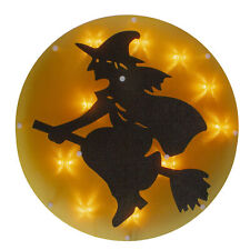 Northlight 13.75" Lighted Witch on Broomstick Halloween Window Silhouette