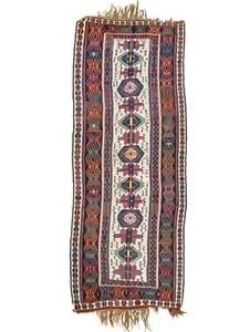 Rare Antique Turkish Kilim – Kagizman Wool Runner – Tribal Design 4'10" x 12'8'' - Picture 1 of 13