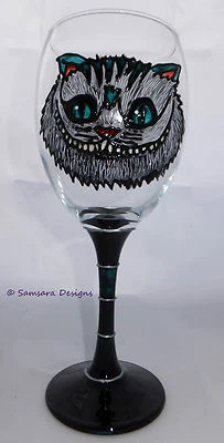 Cheshire Cat Wine Gin Beer Glass Alice in Wonderland Tim Burton Goth Gift Tag - Image 1 of 4