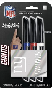2 Packs Bic BodyMark Temporary Tattoo Markers &Stencils NFL  NY Giants Skin Safe - Picture 1 of 2