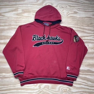 Vintage 90S Starter Nhl Chicago Blackhawks Hockey Embroidered Red Hoodie Sz XL - Picture 1 of 5