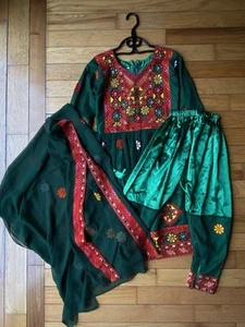 VINTAGE AFGHAN ARABIC ETHNIC TRADITIONAL HAND EMBROIDERY DANCE DRESS PANTS HIJAB - Picture 1 of 21